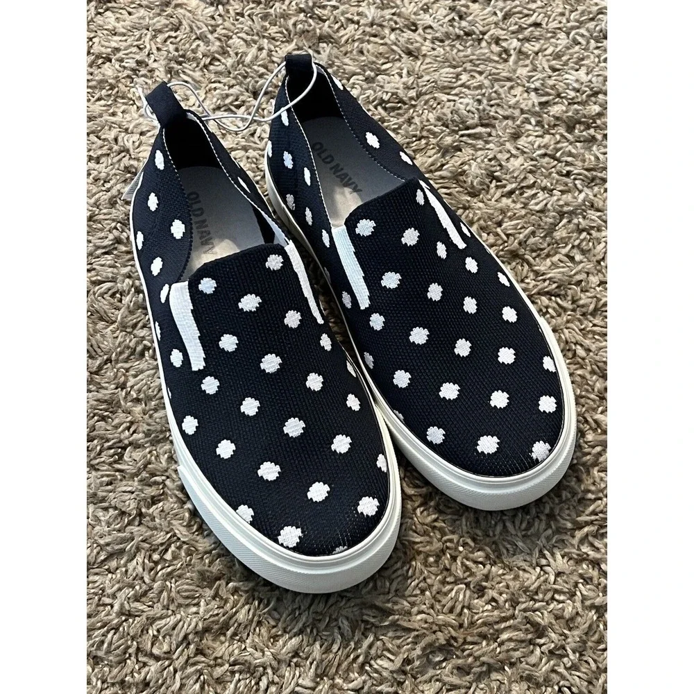 NWT Old Navy Girls Unisex Slip-on Casual Shoes Navy Blue Polka Dot‎ Size 2